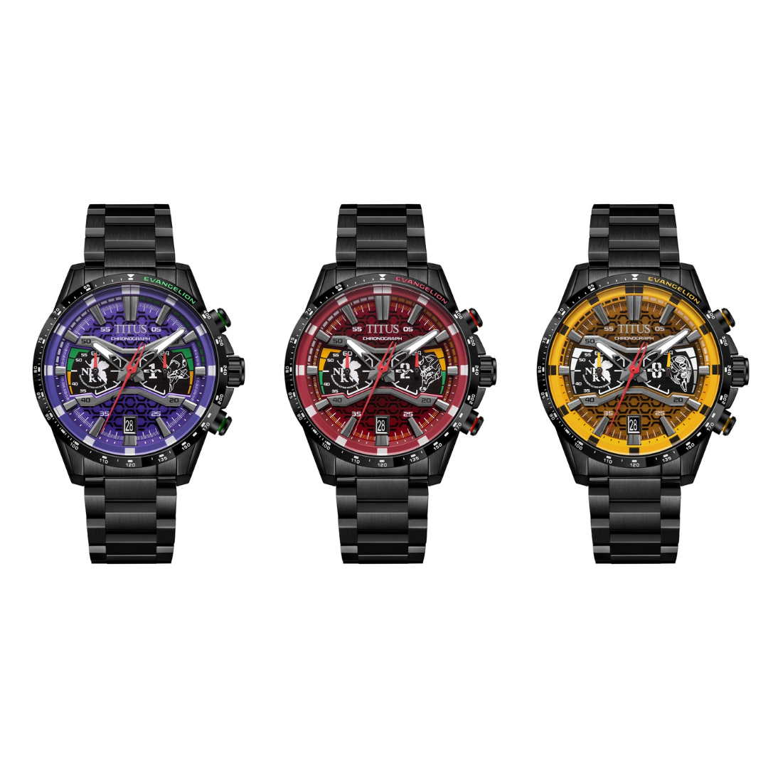 Solvil et Titus × EVANGELION Saber Set (3 pcs) — EVA-01, EVA-02 & EVA-00 Quartz Chronograph | W06-FS032-068