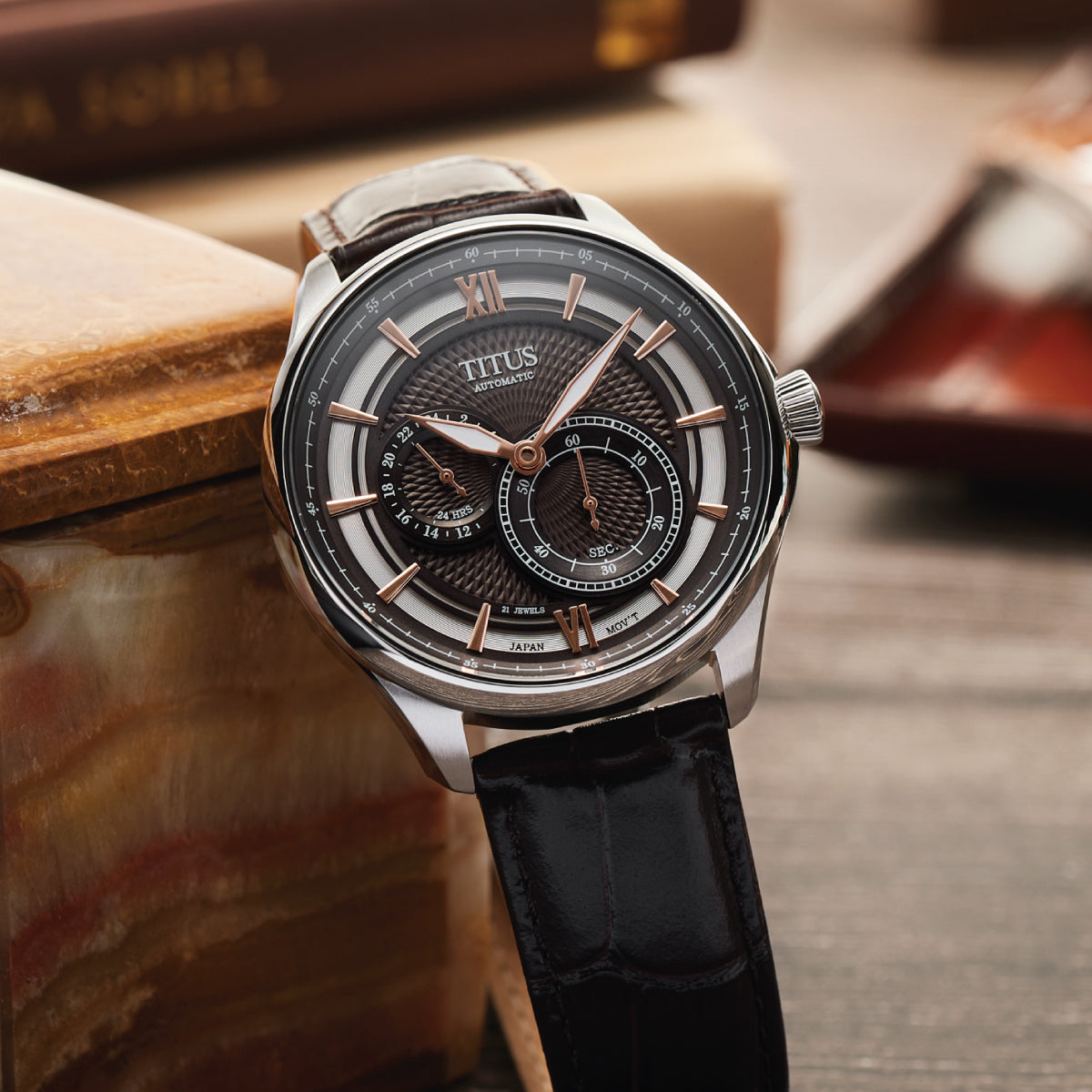 Classic 3 Hands Multi Function Automatic Leather Men Watch W06-03332-002