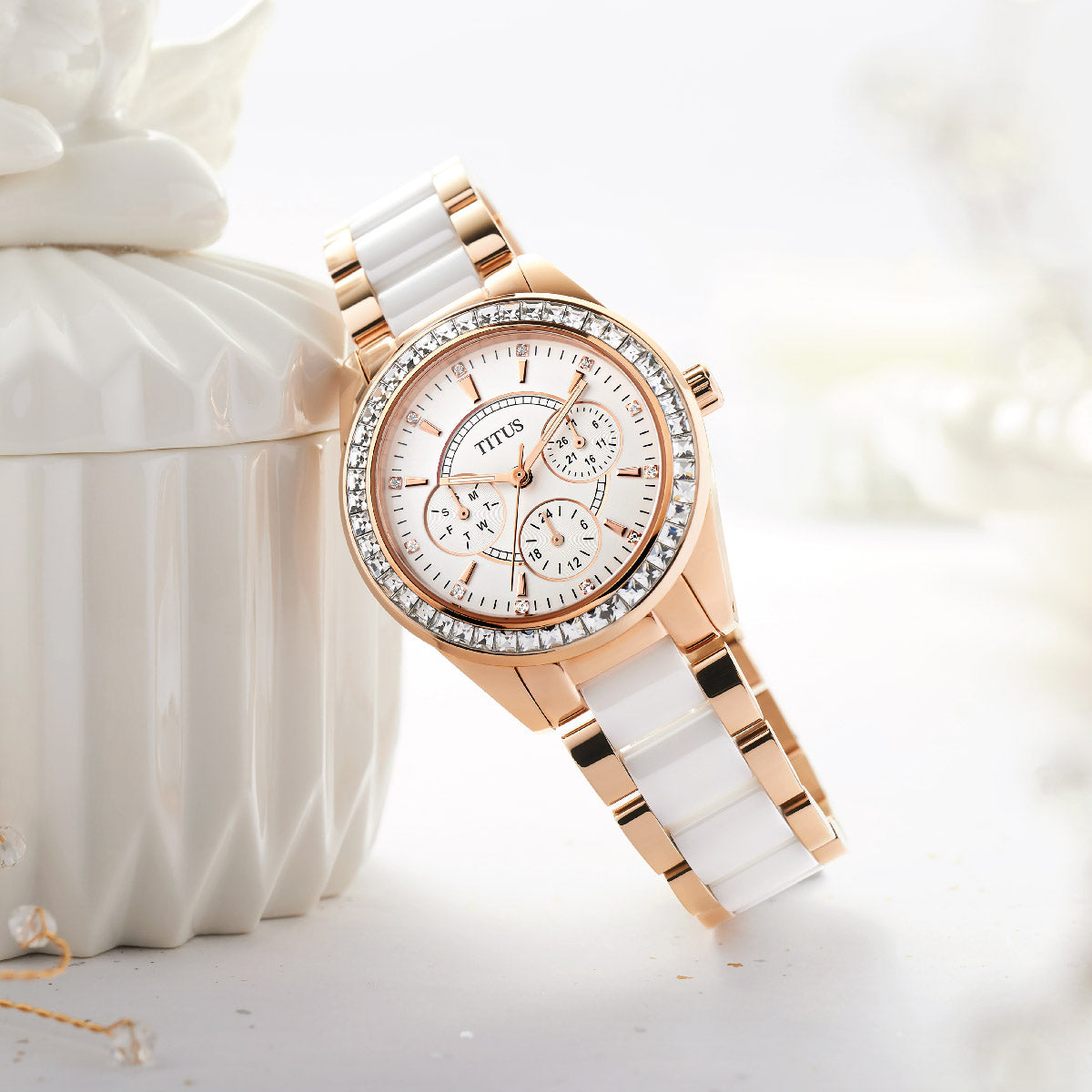 Perse Multi-Function Quartz Stainless Steel with Ceramic Women Watch W06-02108-003