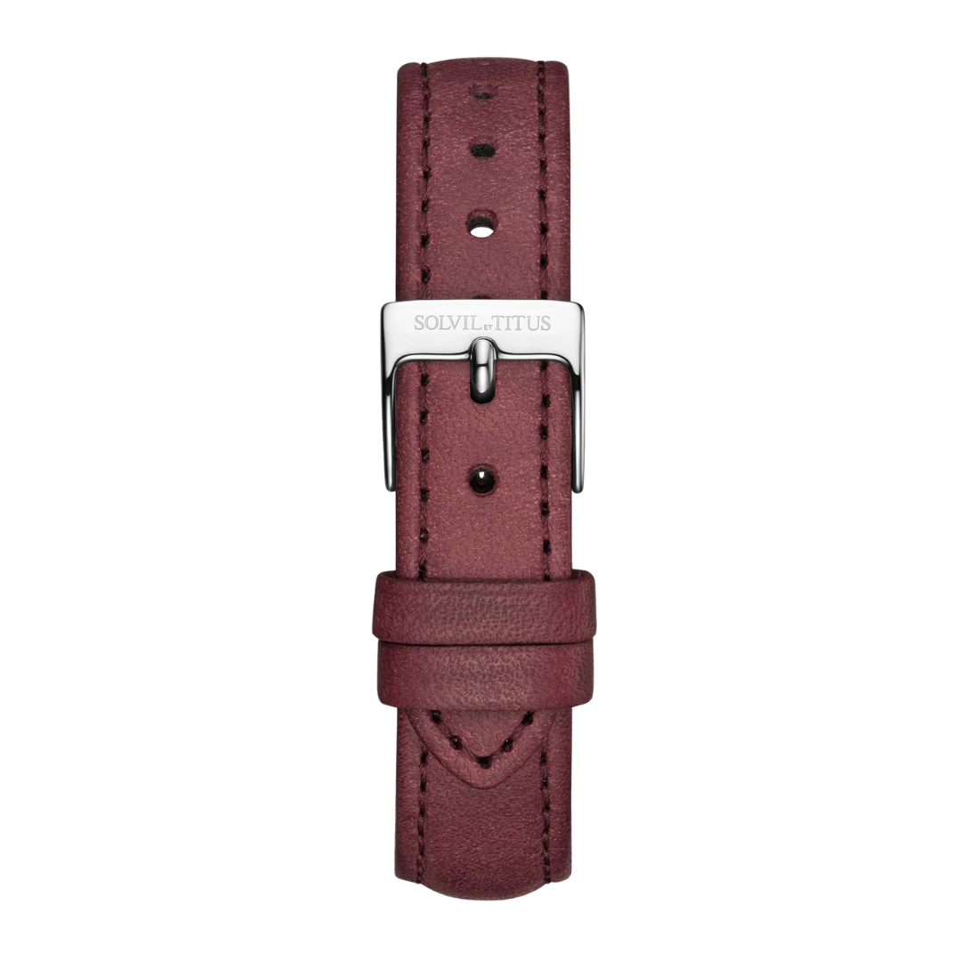16mm burgundy no pattern calf leather strap front view