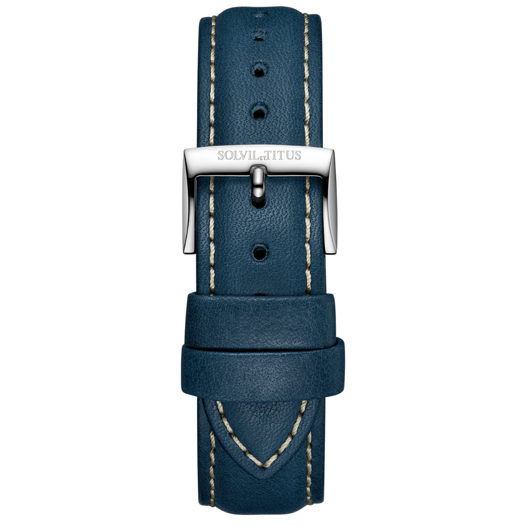 20mm Blue No Pattern Calf Leather Watch Strap
