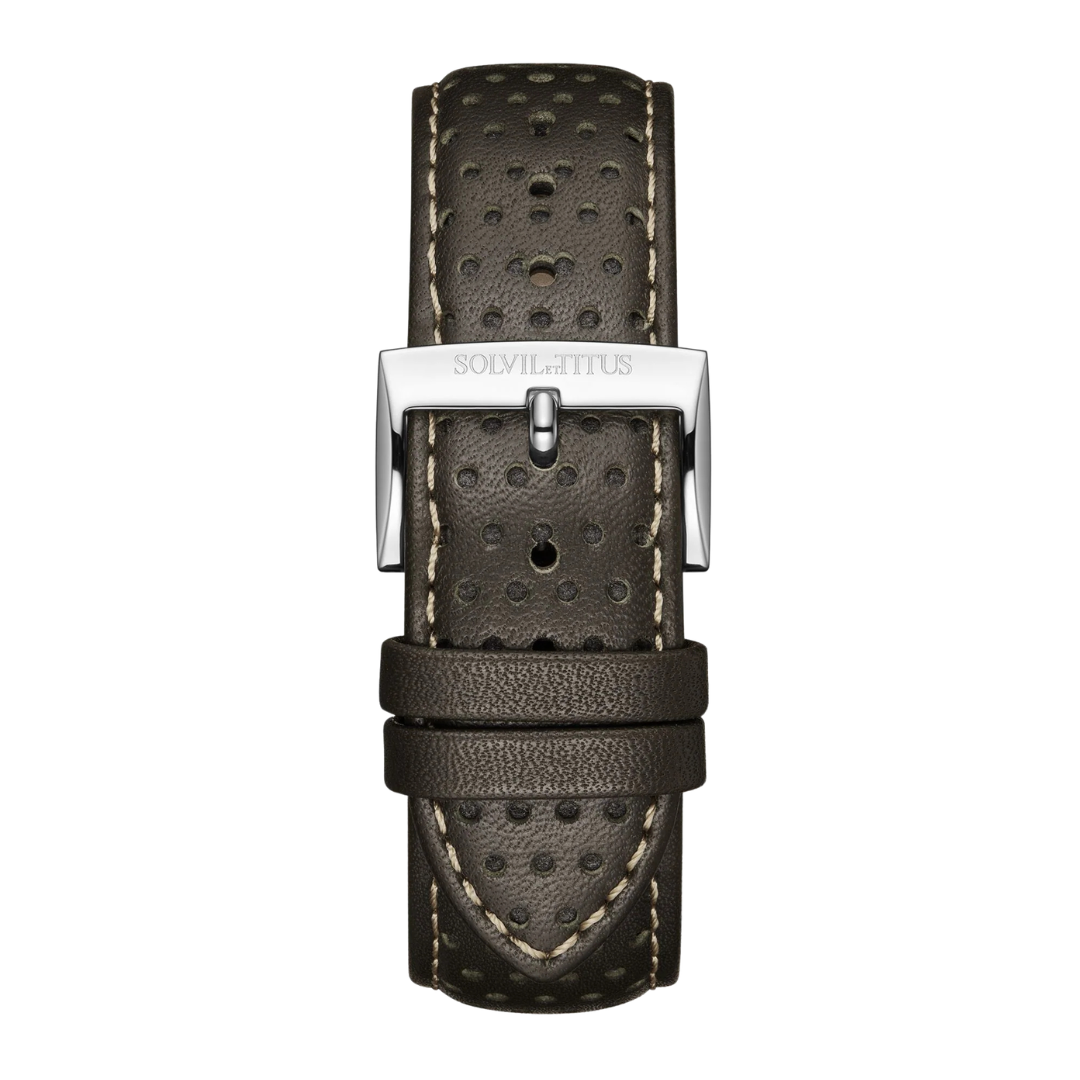 22mm brown calf leather with small holes watch men strap front view