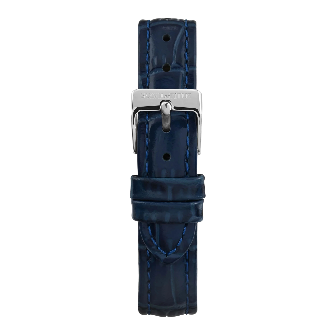 12mm navy blue croco pattern leather women strap front view