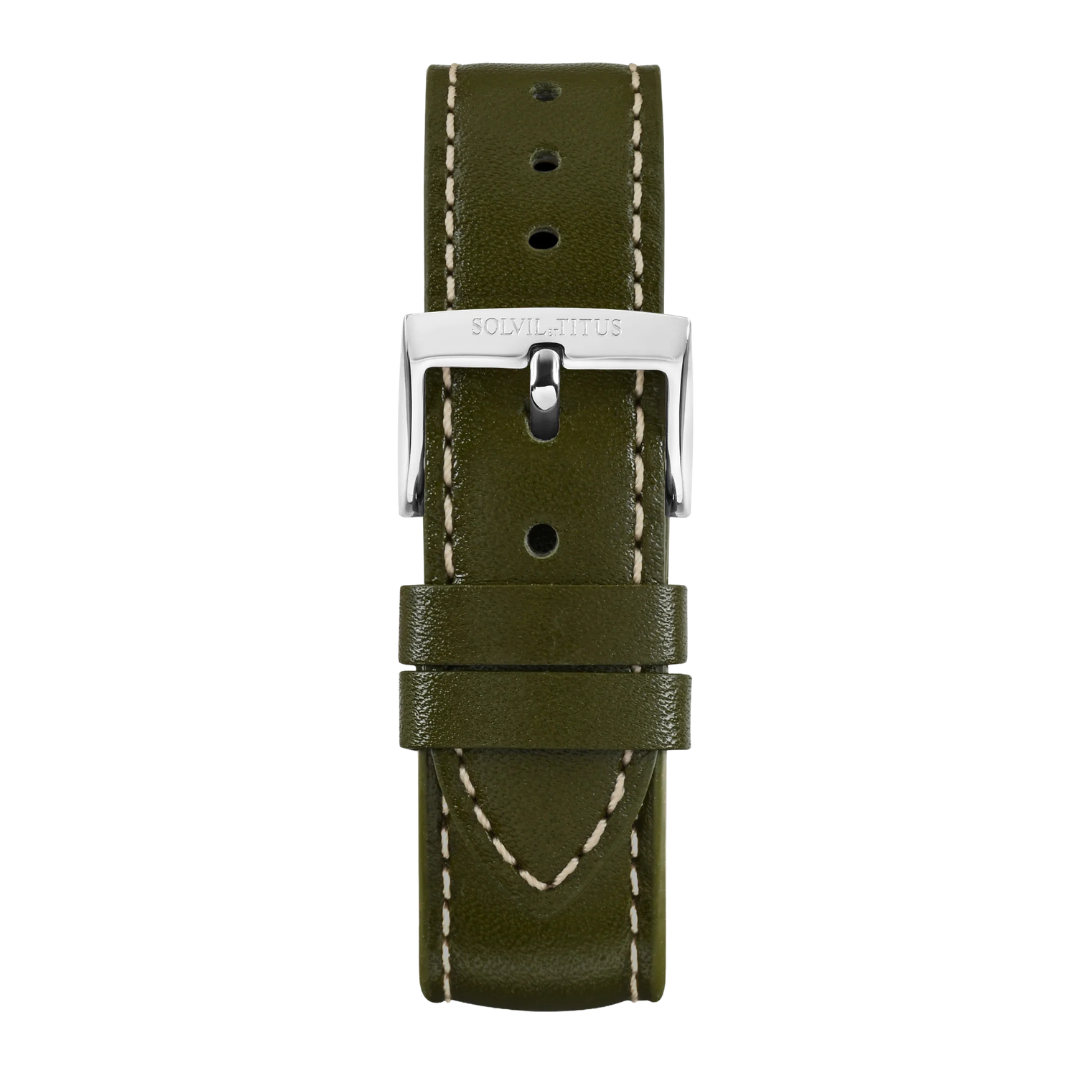 titus 18mm olive green no pattern calf leather men watch strap front view