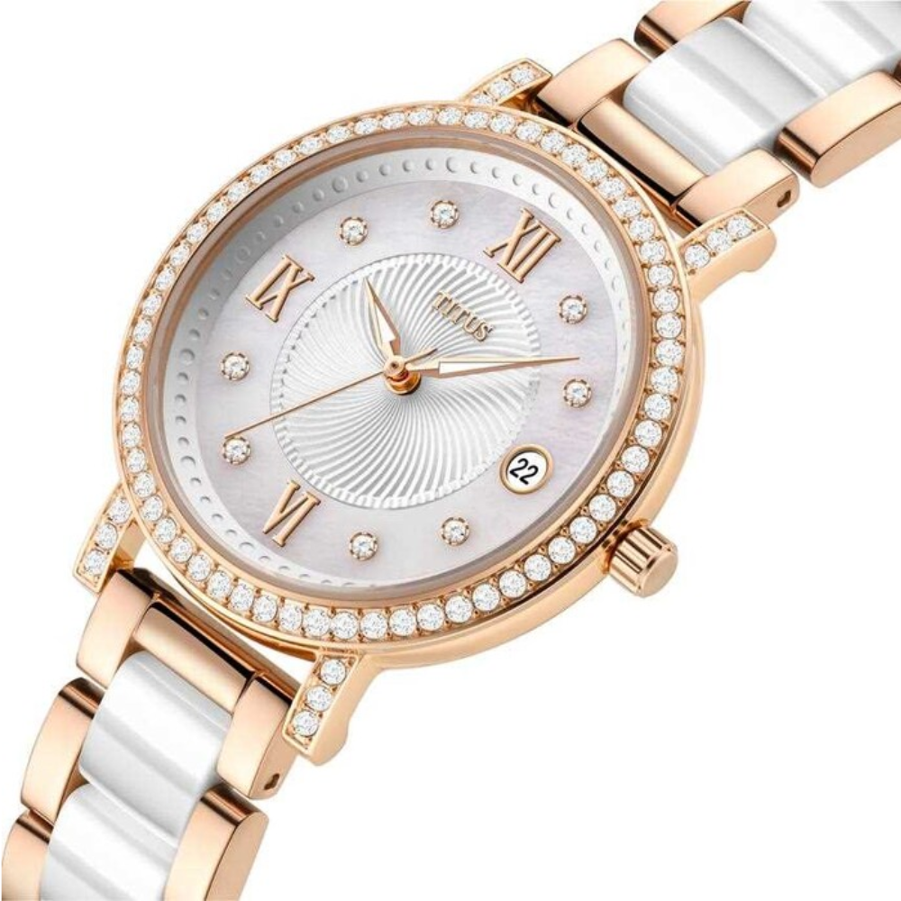 Chandelier 3 Hands Date Quartz Stainless Steel With Ceramic Women Watch W06-03191-002