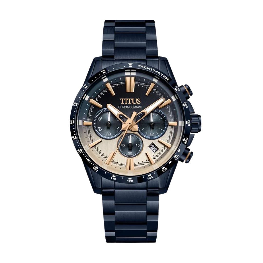 Saber Chronograph Men's Blue Tachymeter Rose Gold Dial Watch W06-03401-007