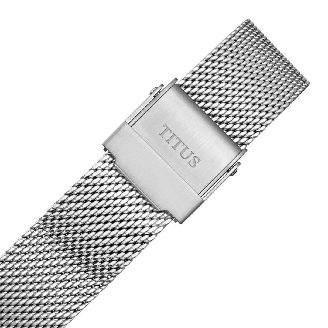 Close-up of Fashionista women's watch silver stainless steel bracelet
