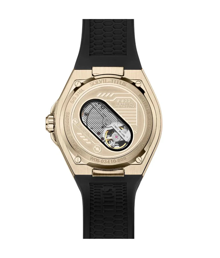 Voyager watch caseback with automatic movement and stainless steel construction