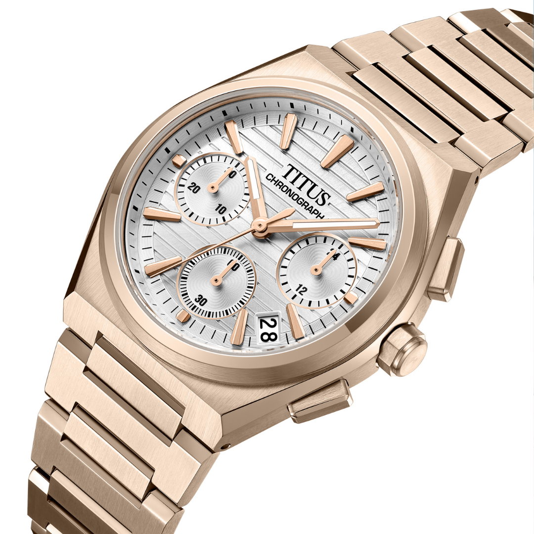 Vinyl Chronograph Men's Silver White Dial Rose Gold Watch W06-03415-005
