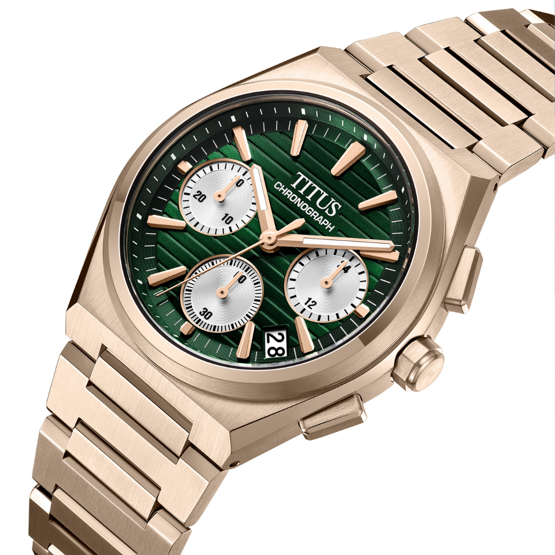 Vinyl Chronograph Men's Green Dial Rose Gold Watch W06-03415-006