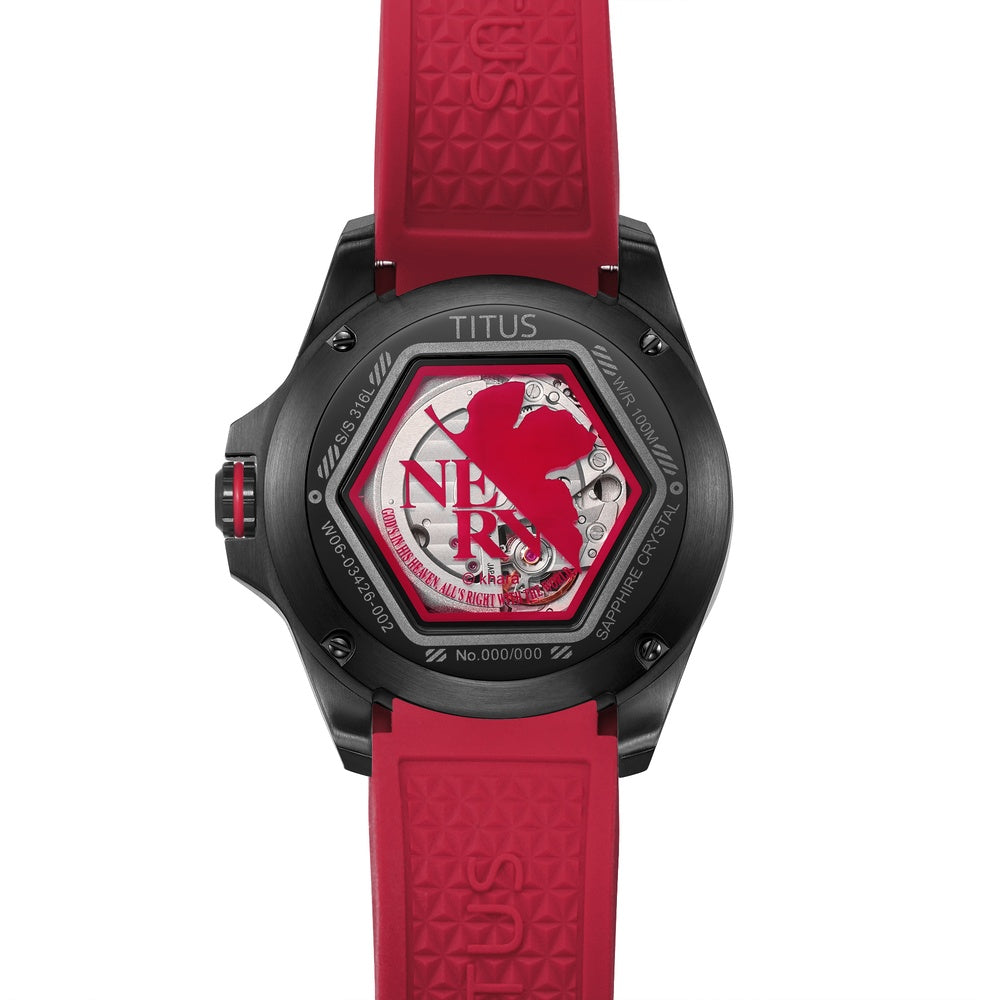 Caseback of Solvil et Titus EVA-02 Quest watch with EVA-02 artwork and individual edition number