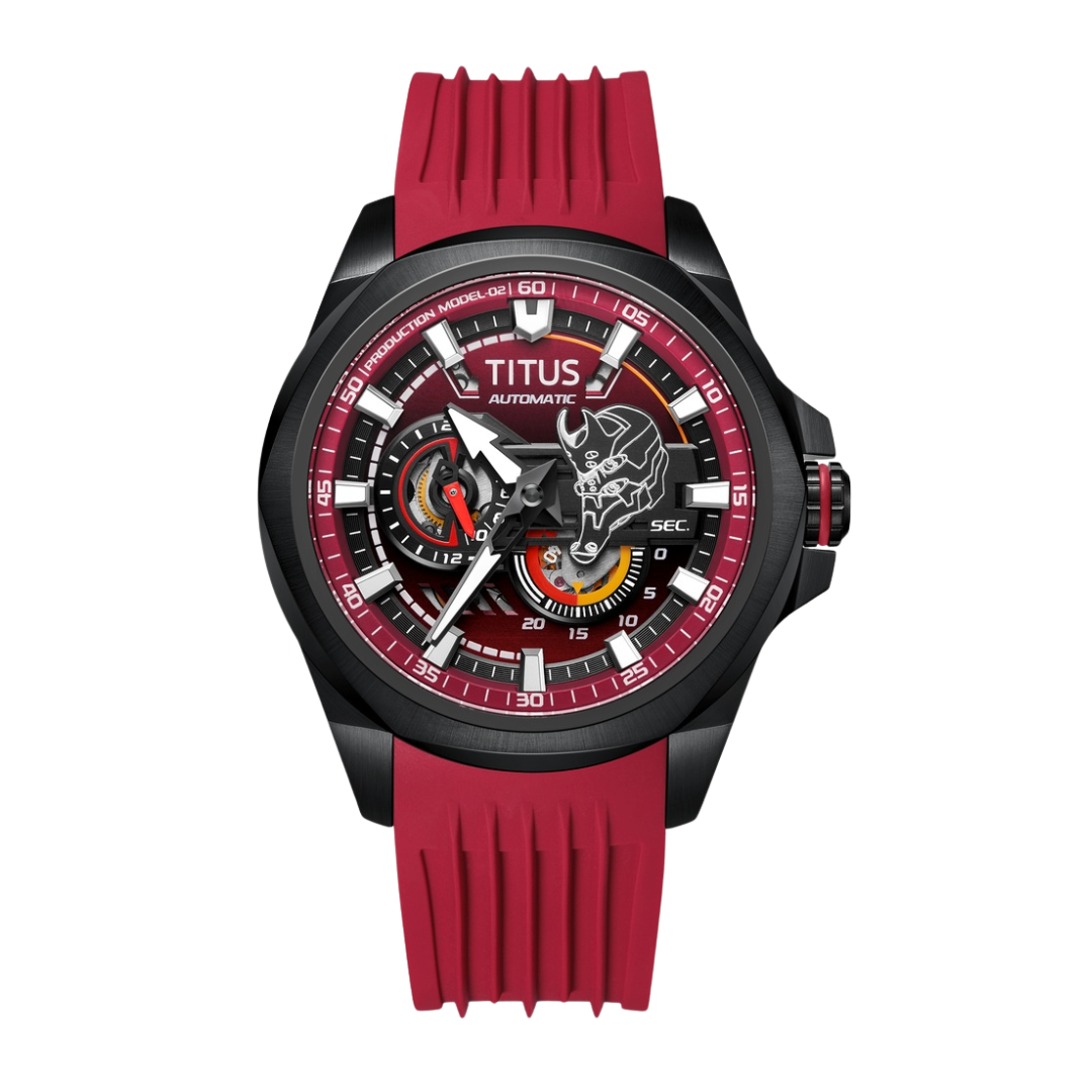Solvil et Titus EVANGELION EVA-02 Quest automatic watch, black case, deep red open-worked dial