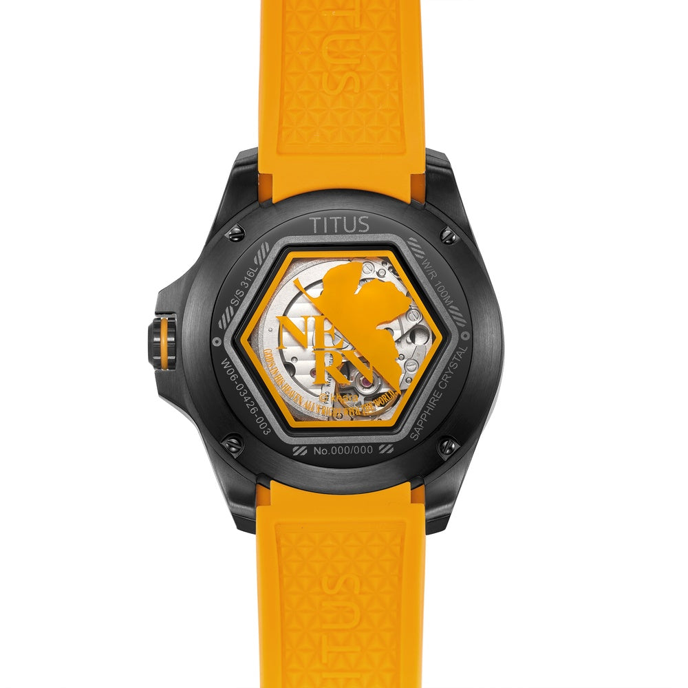 Caseback of Solvil et Titus EVA-00 Quest watch with EVA-00 artwork and individual edition number
