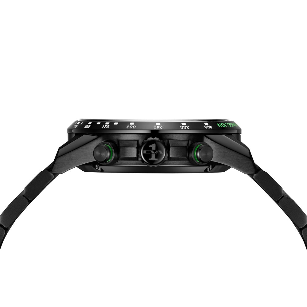 Crown profile of Solvil et Titus EVA-01 Saber black chronograph