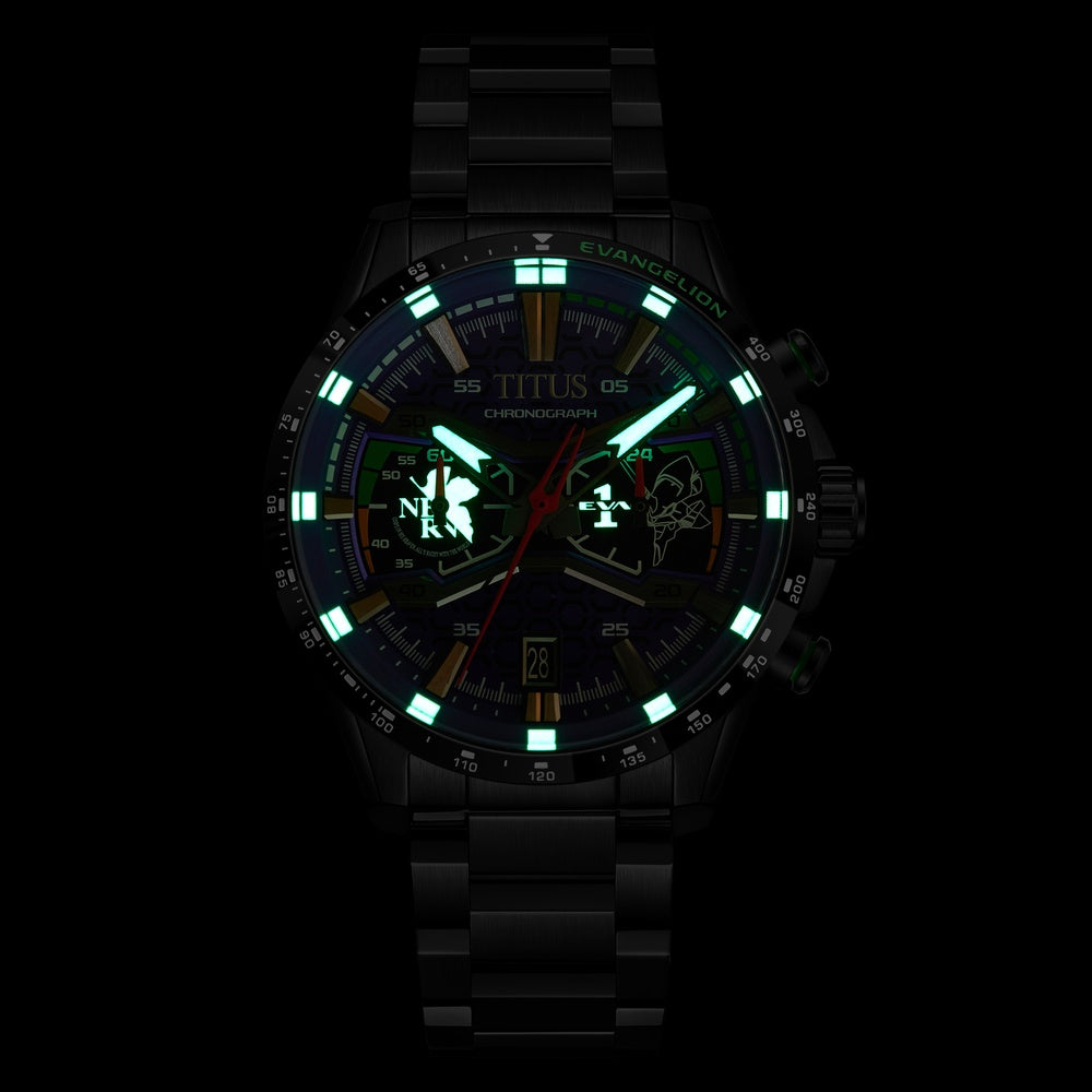 Luminous detail of Solvil et Titus EVA-01 Saber Evangelion chronograph