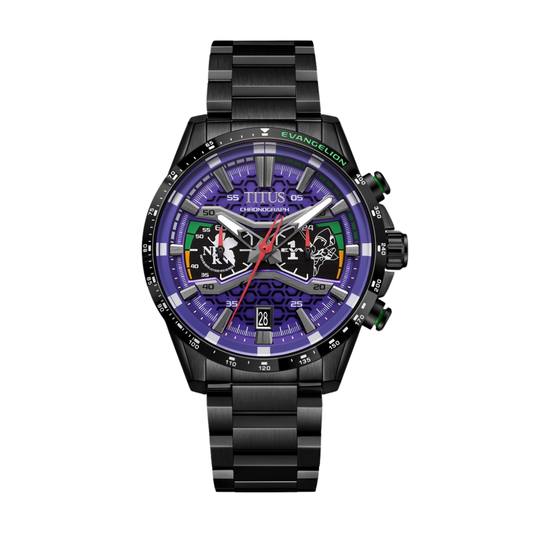 Solvil et Titus EVANGELION EVA-01 Saber black chronograph watch with green accents