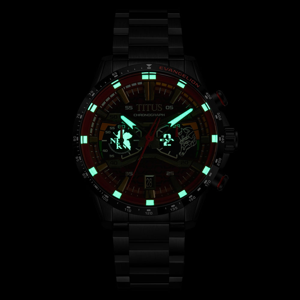 Luminous detail of Solvil et Titus EVA-02 Saber Evangelion chronograph