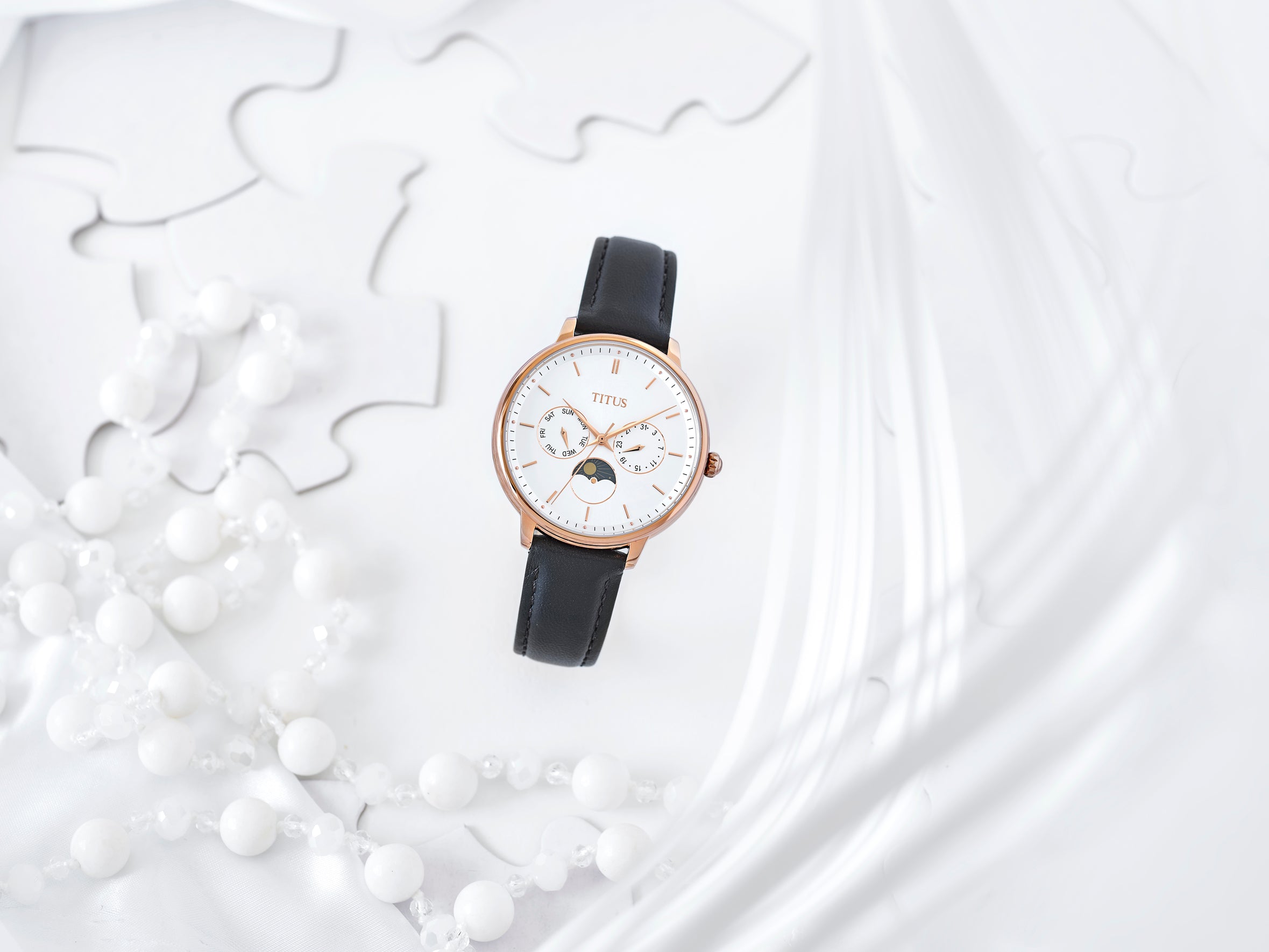 Fashionista Multi-Function Day and Night Display Quartz Leather Women Watch W06-03071-008
