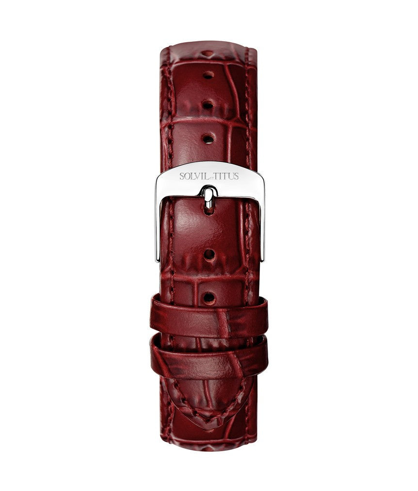 18mm Burgundy Croco Pattern Leather Watch Strap