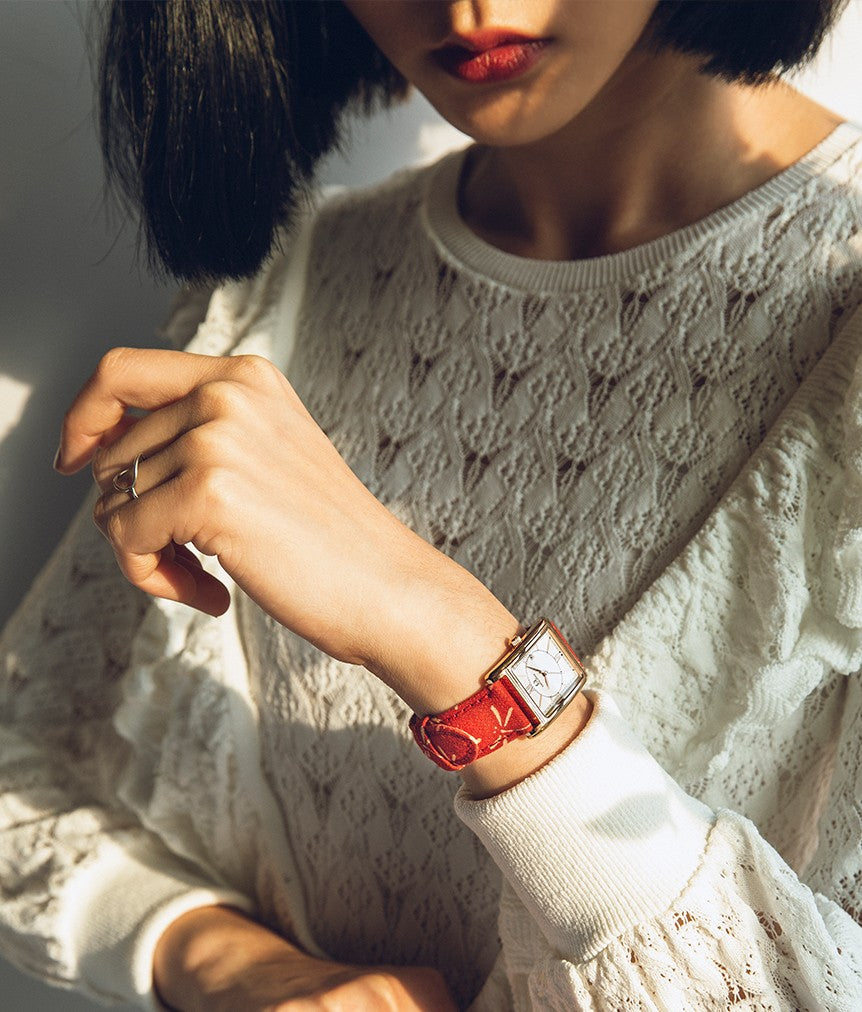 18mm Chilli Red Japanese Fabric Watch Strap