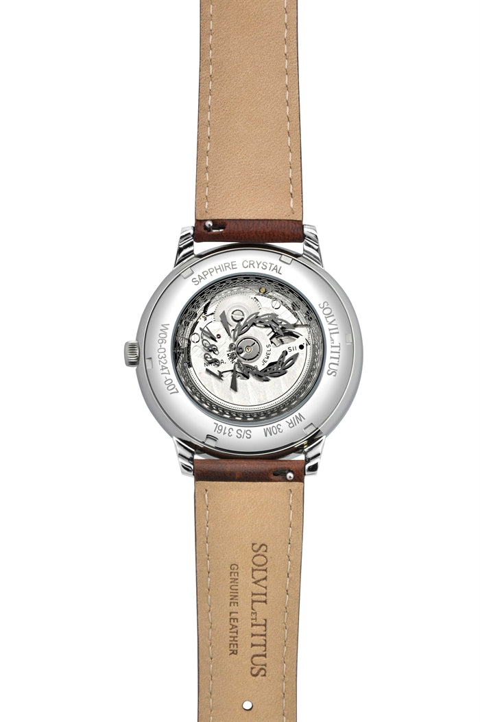 The Dawn 3 Hands Date Mechanical Leather Men Watch W06-03247-007