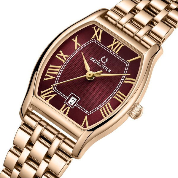 Barista watch crown detail showing light gold tonneau case construction