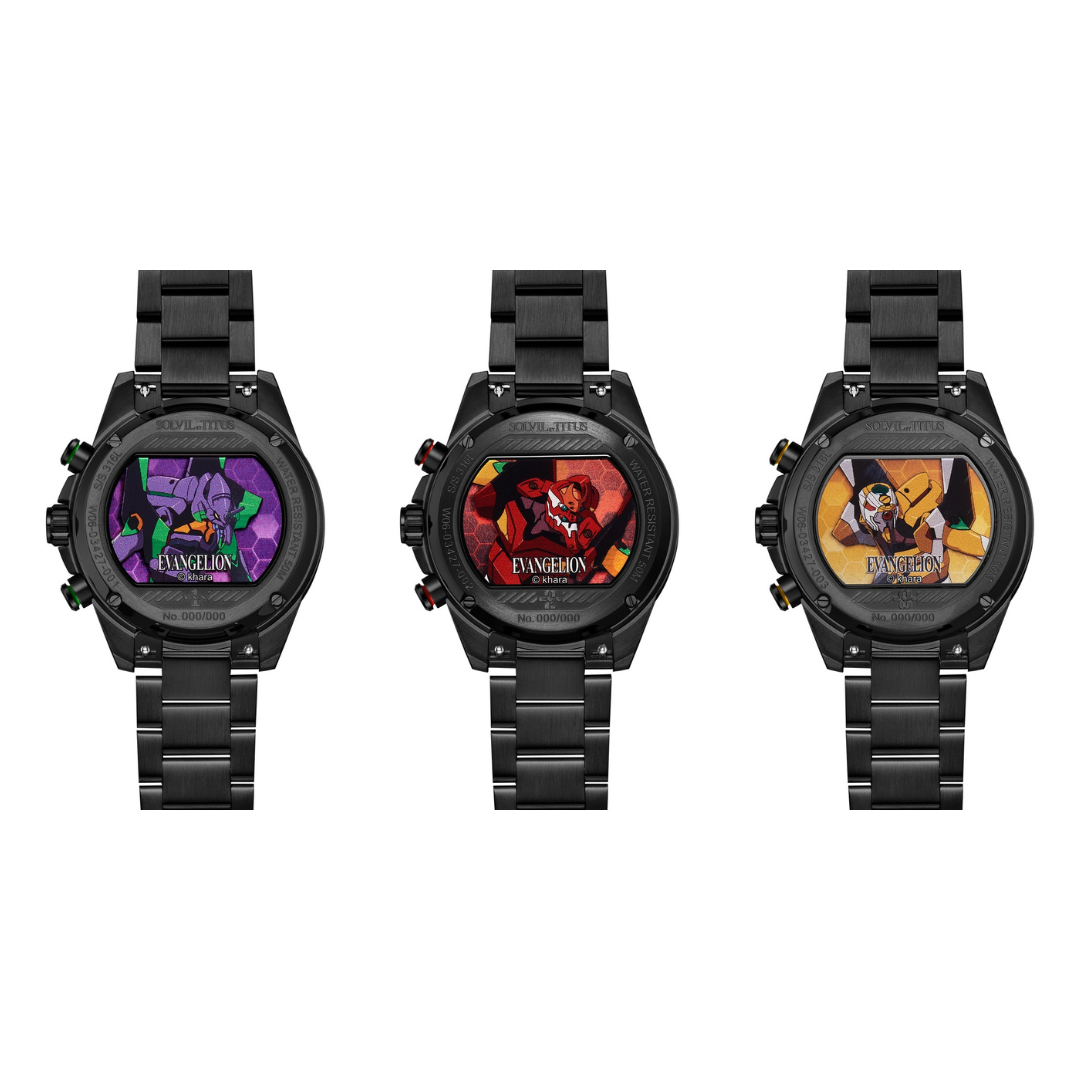 Solvil et Titus × EVANGELION Saber Set (3 pcs) — EVA-01, EVA-02 & EVA-00 Quartz Chronograph | W06-FS032-068