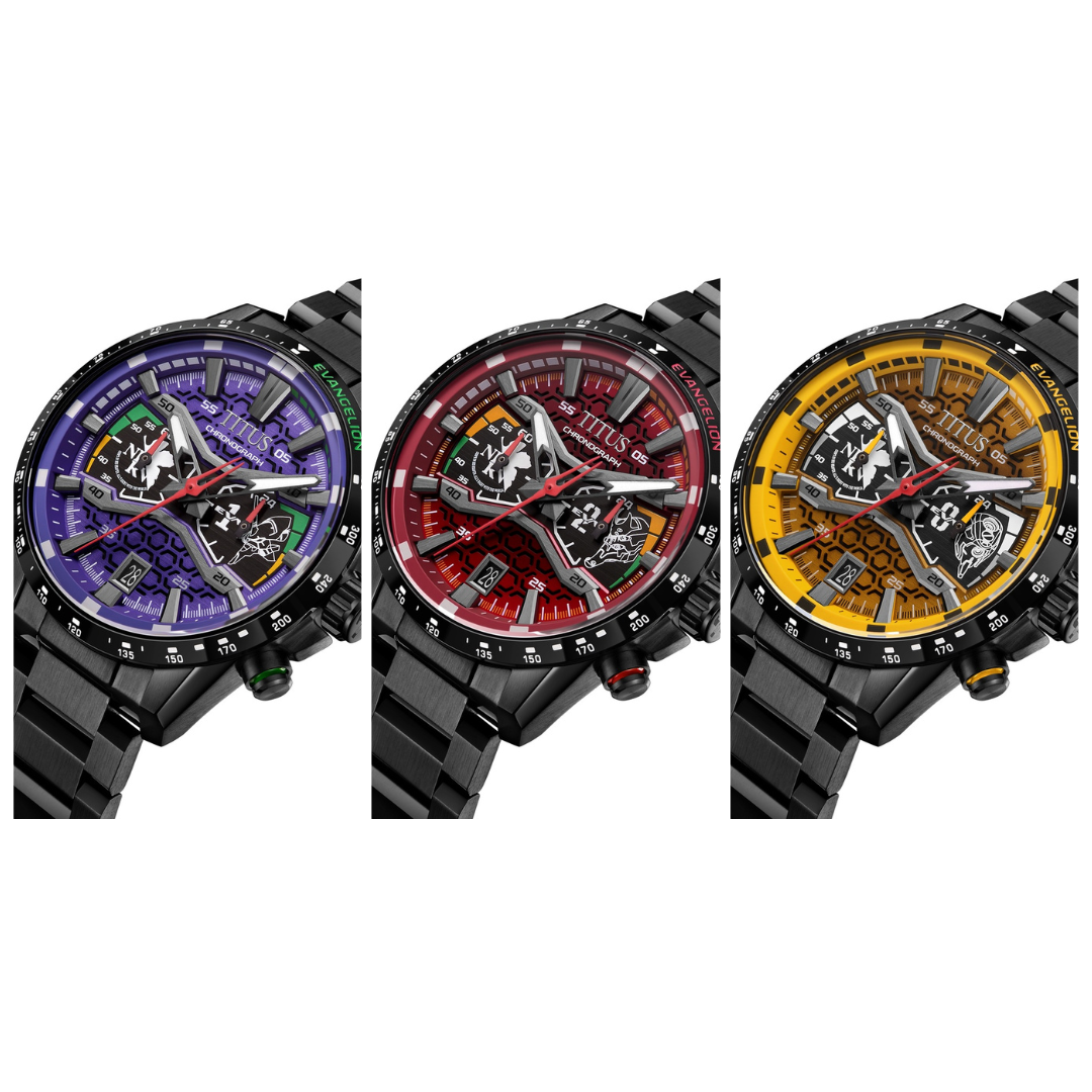 Solvil et Titus × EVANGELION Saber Set (3 pcs) — EVA-01, EVA-02 & EVA-00 Quartz Chronograph | W06-FS032-068