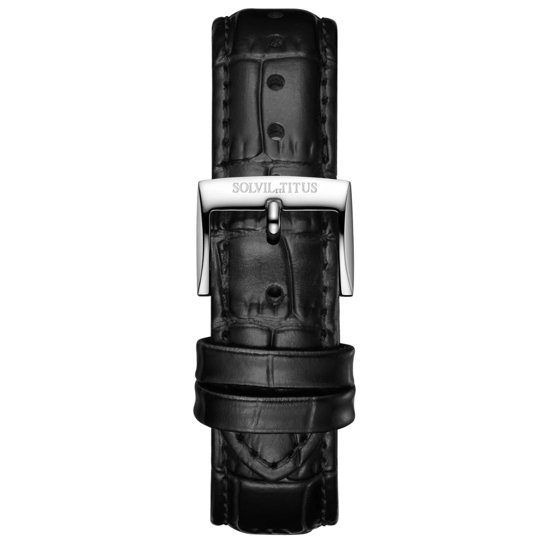 18mm Black Croco Pattern Leather Watch Strap