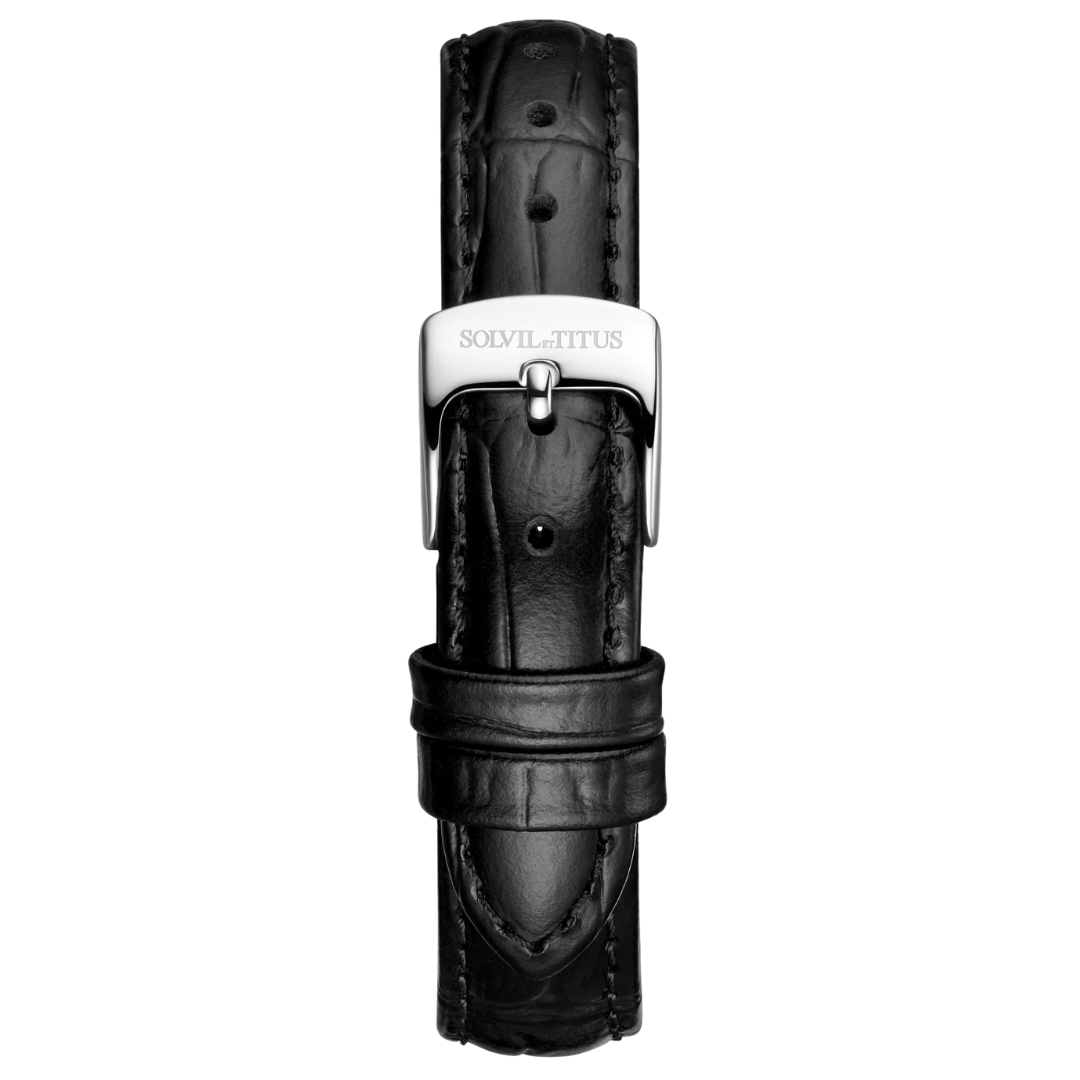 14mm Black Croco Pattern Leather Watch Strap