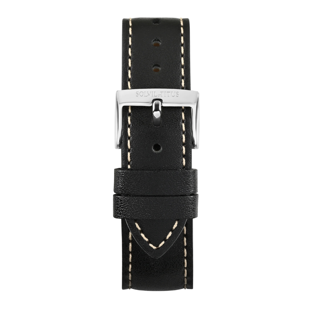 18mm black no pattern calf leather men watch strap front view