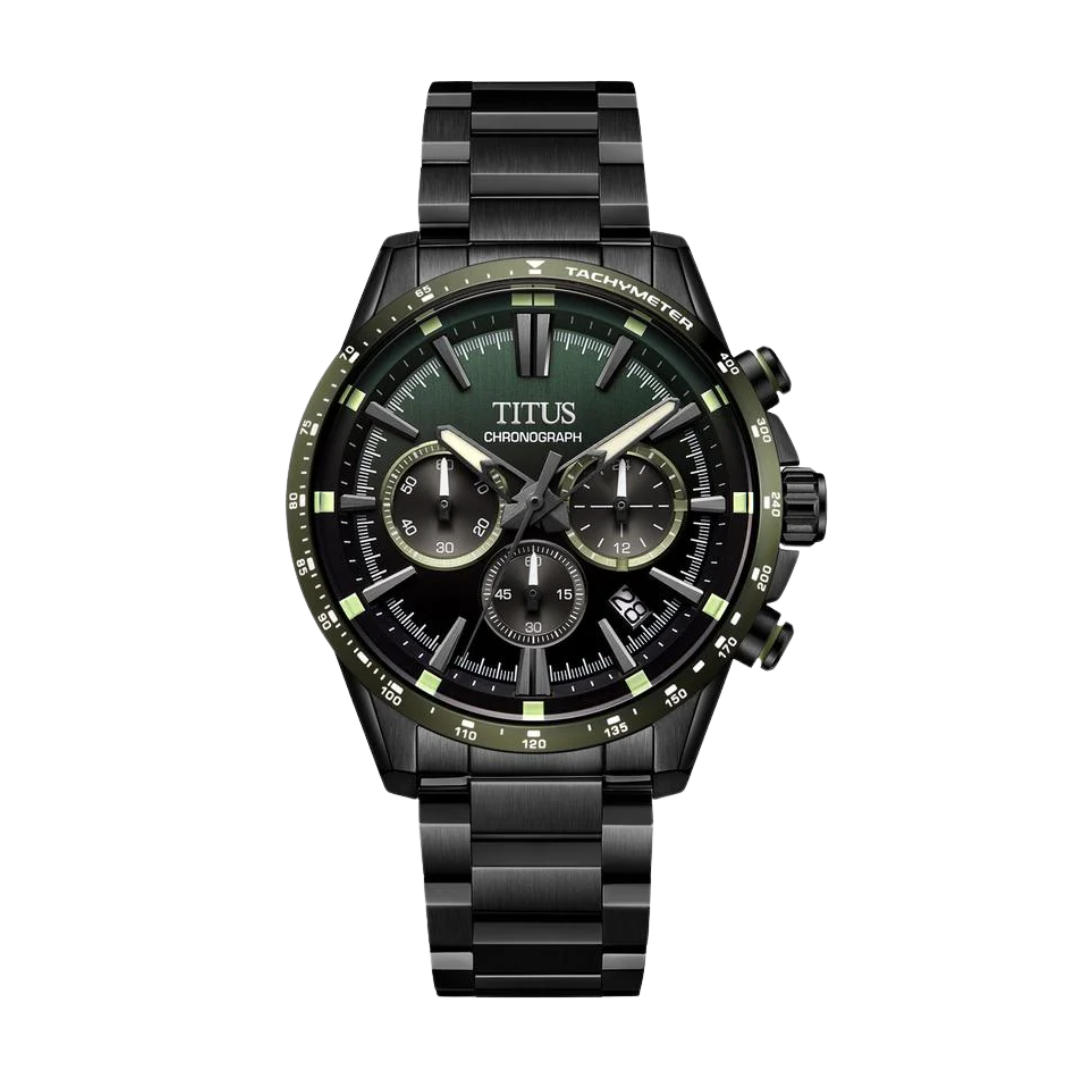 Saber Chronograph Men's Black Tachymeter Green Dial Watch W06-03401-006