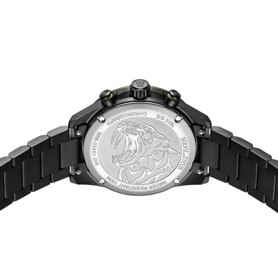 Saber Chronograph Men's Black Tachymeter Green Dial Watch W06-03401-006