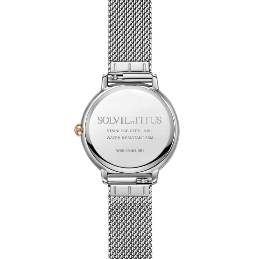 Fashionista watch side profile showing stainless steel case and bracelet