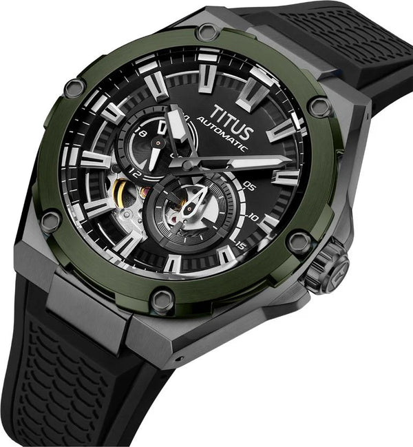 Voyager watch crown detail showing stainless steel case construction