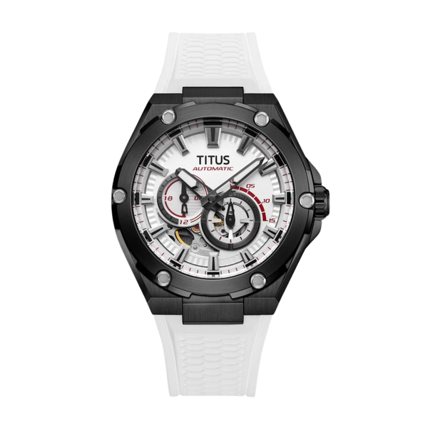 Voyager men's automatic watch with white dial, white silicone strap, 44mm case