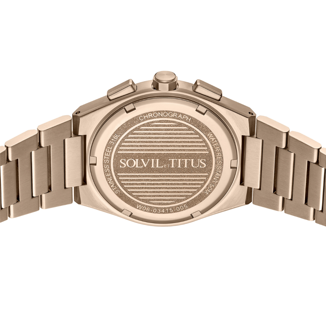 Vinyl Chronograph Men's Silver White Dial Rose Gold Watch W06-03415-005