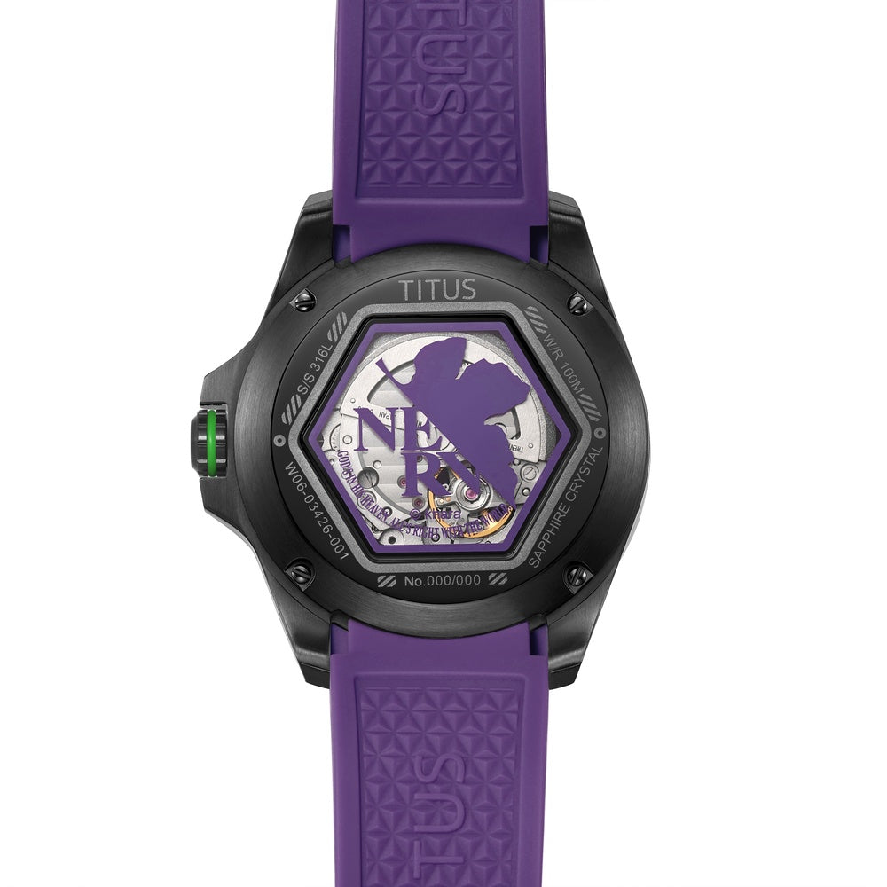 Caseback of Solvil et Titus EVA-01 Quest watch with EVA-01 artwork and individual edition number