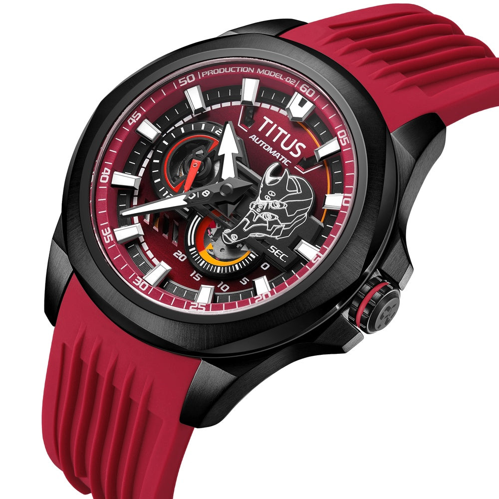 Side profile of Solvil et Titus EVA-02 Quest watch with red silicone strap