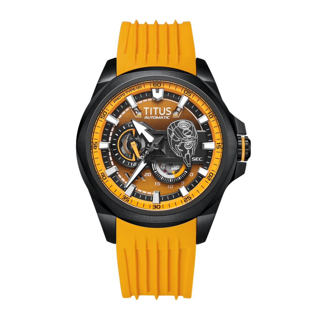 Solvil et Titus EVANGELION EVA-00 Quest automatic watch, black case, orange open-worked dial