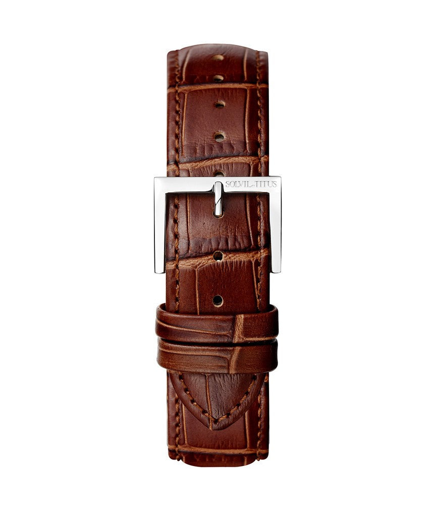 22mm Brown Croco Pattern Leather Watch Strap