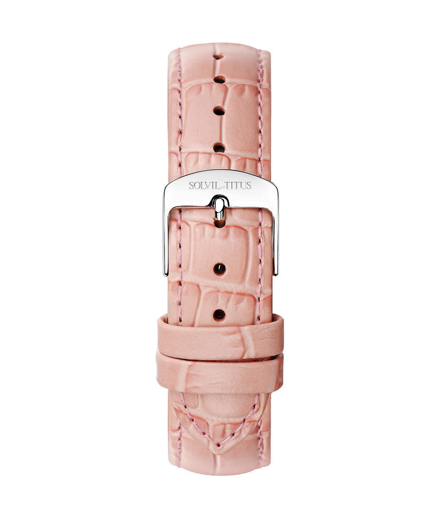 18mm Light Pink Croco Pattern Leather Watch Strap