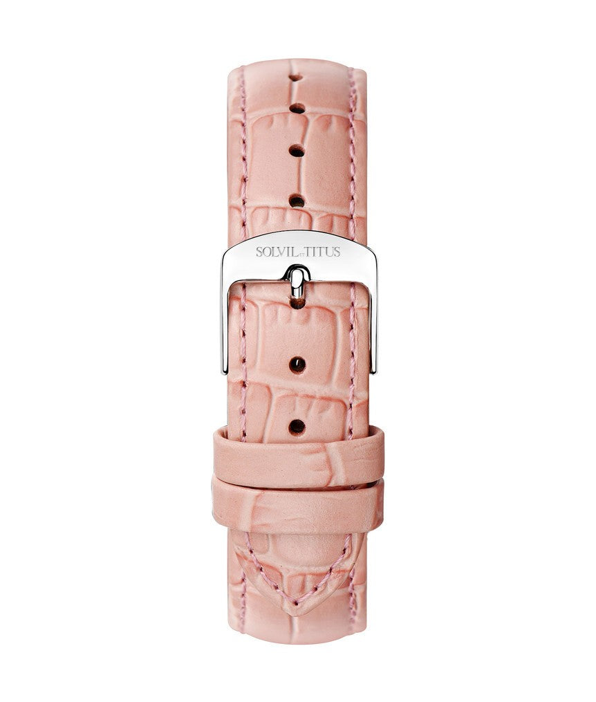 16mm Light Pink Croco Pattern Leather Watch Strap