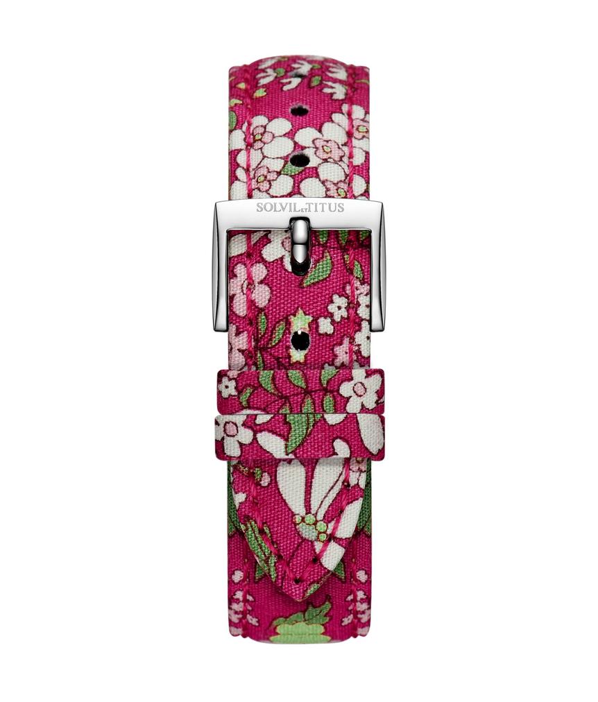 16mm Raspberry Floral Japanese Fabric Watch Strap