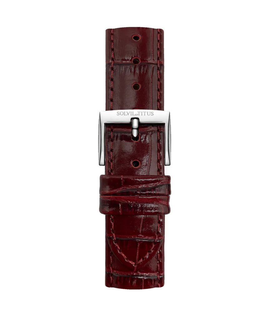 18mm Burgundy Croco Pattern Leather Watch Strap