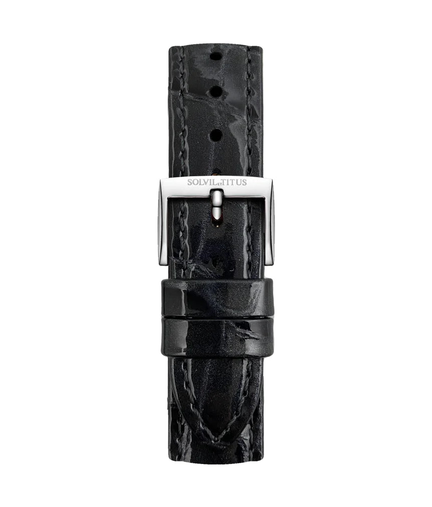 18mm Black Croco Pattern Leather Watch Strap
