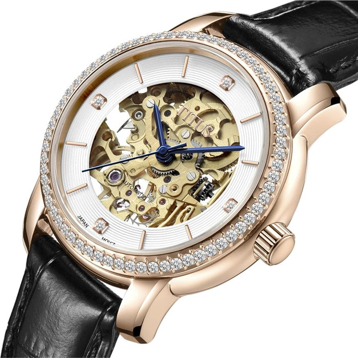 Exquisite 3 Hands Mechanical Leather Women Watch W06-03232-001